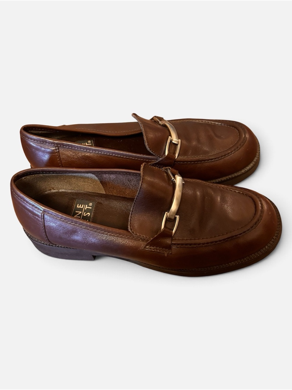Nine West Women's Mahogany Brown Leather Loafer Shoes